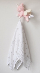 Mini plyšový jednorožec Metoo s mušelínovou plenkou - růžovo/bílý, 12cm