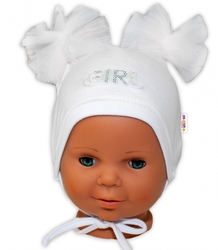 Bavlněná čepička na zavazování Baby Nellys s mašličkami Tutu - bílá
