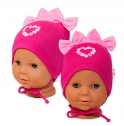 Bavlněná čepička na zavazování Baby Nellys s mašličkami - tm. růžová