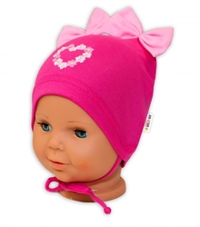 Bavlněná čepička na zavazování Baby Nellys s mašličkami - tm. růžová