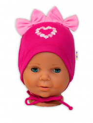 Bavlněná čepička na zavazování Baby Nellys s mašličkami - tm. růžová