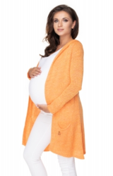 Be MaaMaa Dlouhý těhotenský kardigan s kapucí, pomerančový