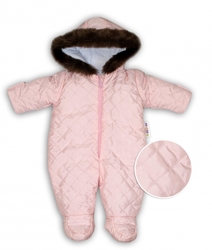 Kombinéza s kapucí a kožíškem Baby Nellys ®prošívaná - sv. růžová, vel. 68