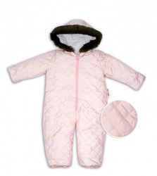 Kombinéza s kapucí a kožíškem Baby Nellys ®prošívaná, bez šlapek, sv. růžová, vel. 98