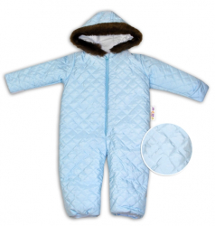 Kombinéza s kapucí a kožíškem Baby Nellys ®prošívaná, bez šlapek - sv. modrá, vel. 98