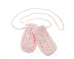 Rukavice kojenecké dvojité - PLETENINA copánkový vzor růžové - vel.0-6měs.    