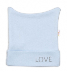 Čepička kojenecká nasazovací bavlna - LOVE modrá 