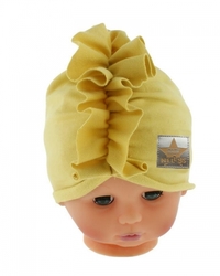 Baby Nellys Jarní/podzimní bavlněná čepice - turban, hořčicová