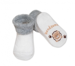 Ponožky kojenecké froté protiskluzové - ZVÍŘÁTKO bílé se šedou 