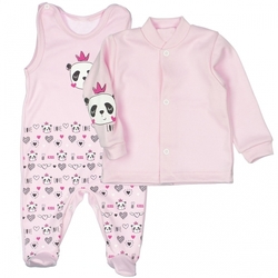 Souprava kojenecká 2-dílná bavlna - PANDA LOVE růžová 