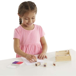 Melissa&Doug Dřevěná razítka v krabici - Motýlci a srdíčka