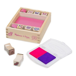 Melissa&Doug Dřevěná razítka v krabici - Motýlci a srdíčka