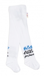 Baby Nellys Dětské punčocháče bavlněné, Little Prince - bílé s modrou korunkou, vel. 80/86