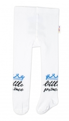 Baby Nellys Dětské punčocháče bavlněné, Little Prince - bílé s modrou korunkou, vel. 80/86