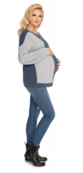 Be MaaMaa Těhotenský svetr, pletený vzor - jeans/šedá