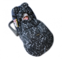 Baby Nellys nepromokavý fusak s oušky MIKI, fleece Velvet 90 x 50 cm - černá s hvězdami