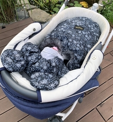 Baby Nellys nepromokavý fusak s oušky MIKI, fleece Velvet 90 x 50 cm - černá s hvězdami