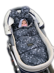 Baby Nellys nepromokavý fusak s oušky MIKI, fleece Velvet 90 x 50 cm - černá s hvězdami