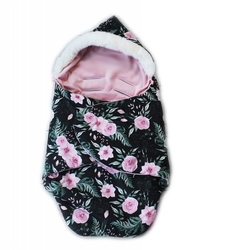 Baby Nellys zavinovací fusak s kožešinkou Velvet, Skřítek, délka 85 cm - černý/růžičky