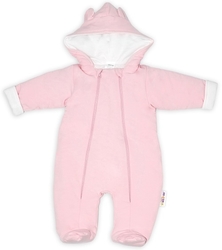 Baby Nellys ® Kombinézka s dvojitým zapínáním, s kapucí a oušky, sv. růžová