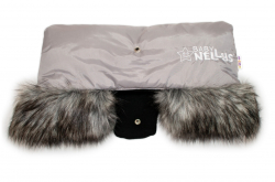 BABY NELLYS Rukávník ke kočárku s kožešinkou, šedý