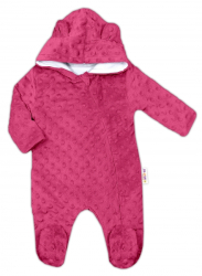 Baby Nellys Kombinézka/overálek MINKY s kapucí a oušky - sytě růžová, vel. 74