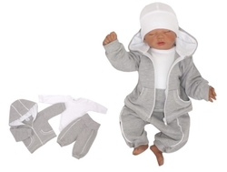 Souprava kojenecká 3-dílná bavlna - BÍLÝ PROUŽEK šedá 
