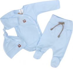 Z&Z 3-dílná soupravička body, polodupačky s provázkem a čepička - sv. modrá, vel. 56