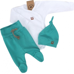 Z&Z 3-dílná soupravička body, polodupačky s provázkem a čepička - zelená, bílá, vel. 56
