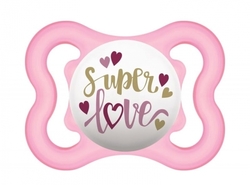 Dudlík silikonový plochý - SUPER LOVE růžový - 2-6měs. 