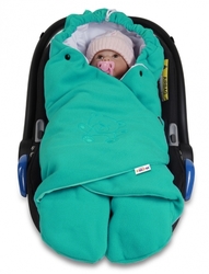 Zavinovačka do autosedačky fleece/bio bavlna - MEDVÍDEK tyrkysovo-mořská