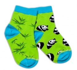 Baby Nellys Bavlněné veselé ponožky Panda - zelené, vel. 122/128