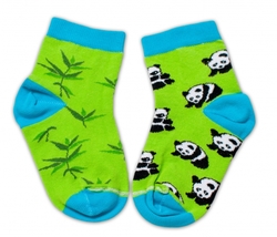 Baby Nellys Bavlněné veselé ponožky Panda - zelené, vel. 122/128