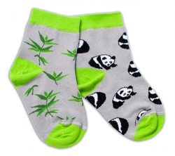 Baby Nellys Bavlněné veselé ponožky Panda - šedé, vel. 122/128