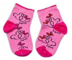 Baby Nellys Bavlněné ponožky Minnie Love - tmavě růžové, vel. 122/128
