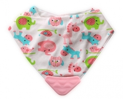 Bryndáček bavlna s kousátkem BANDANA - PINK HAPPY ANIMALS na smetanovém - Lorelli  