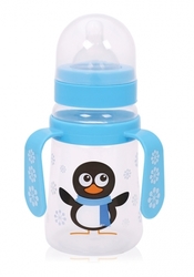 Lahev kojenecká se širokým hrdlem a úchyty LORELLI - PENGUIN modrá - 250ml