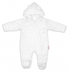 Baby Nellys Kombinézka/overálek MINKY s kapucí a oušky - bílá, vel. 80