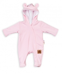 Baby Nellys Kojenecký teplákový overal s kapucí Teddy - sv. růžový, vel. 86