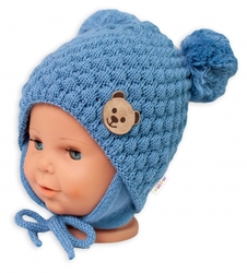 Čepice zimní pletená - TEDDY BEAR modrá 