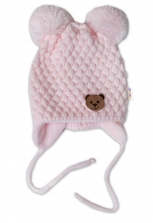 Čepice zimní pletená - TEDDY BEAR světle růžová 