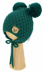 Zimní pletená čepice Teddy Bear na zavazování, zelená, 68/80, (6-12m), Baby Nellys