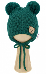 Zimní pletená čepice Teddy Bear na zavazování, zelená, 68/80, (6-12m), Baby Nellys