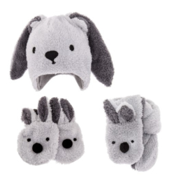 Čepice zimní se šálou a rukavičkami fleece - RABBIT šedá 