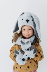 Čepice zimní se šálou a rukavičkami fleece - RABBIT šedá 