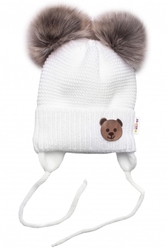 Čepice zimní pletená chlupáčkové bambulky - TEDDY BEAR bílá 