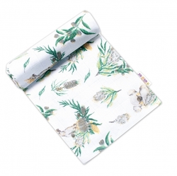 Plena bavlna potisk TETRA PREMIUM - KOALA A ROSTLINY na bílém - 70x80cm
