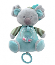 Závěsná plyšová hračka s chrastítkem Koala 18 cm - šedá/mátová