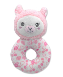 Plyšové chrastítko Lama, 16 cm - růžová