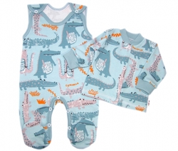 Baby Nellys  2-dílná sada, bavlněné dupačky s košilkou Krokodýl Eda, mint